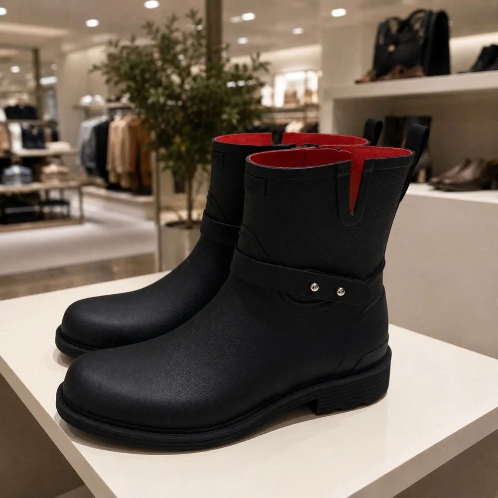 NIB‎ Rag & Bone Moto Rain Boot In Black Capsule Utility Grunge City EU40 US10